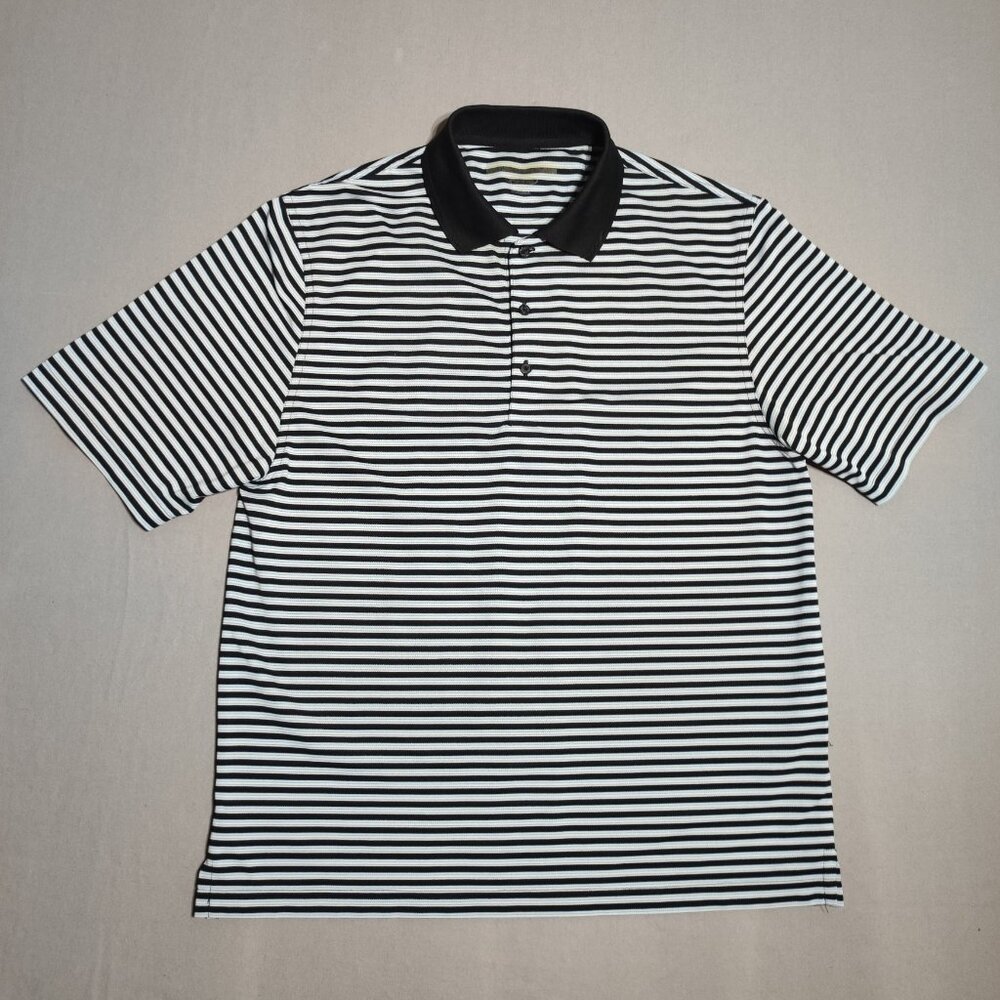 Greg Norman Collection Black and White Striped Polo Shirt